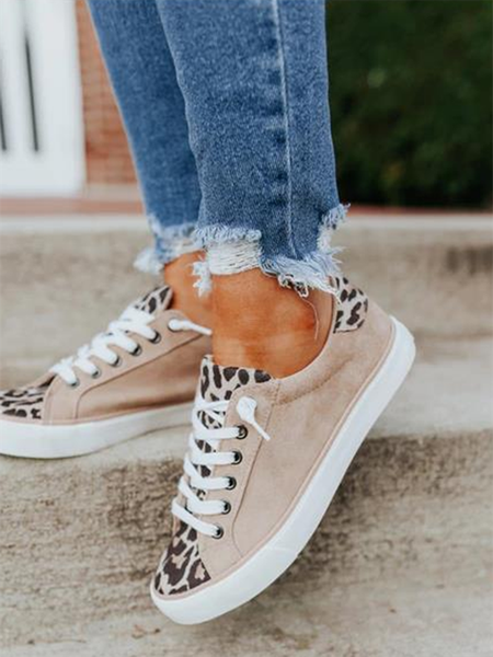 

Leopard Panel Lace-Up Sneakers, Pink, Sneakers