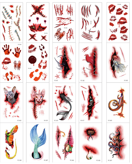 

Halloween scar tattoo sticker set, One-size, Accessories