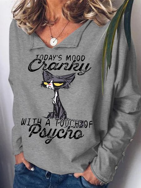 

Womens Today‘s Mood Is Cranky Text Letters Casual Sweatshirt, Gray, Hoodies&Sweatshirts