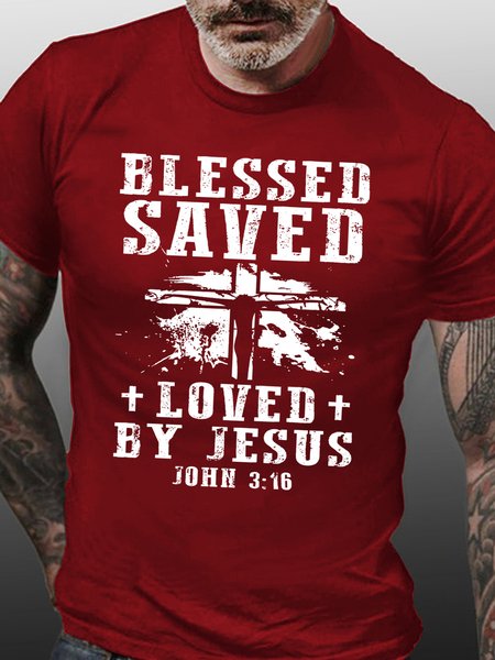

Blessed Saved Loved By Jesus Men's T-Shirt, Red, T-shirts