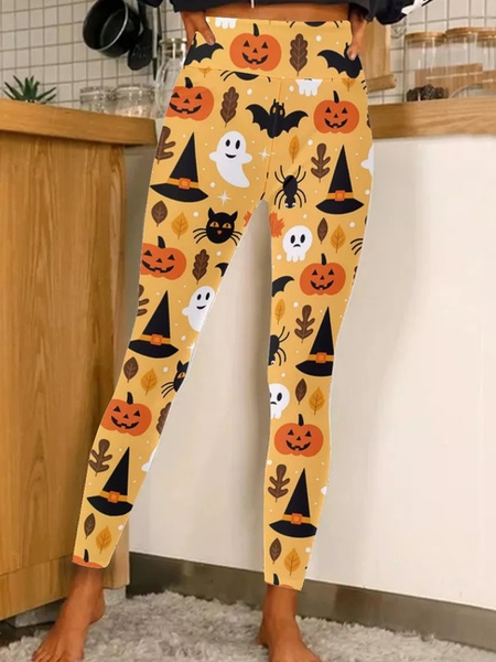 

Womens Happy Halloween Print Casual Leggings, As picture, Leggings