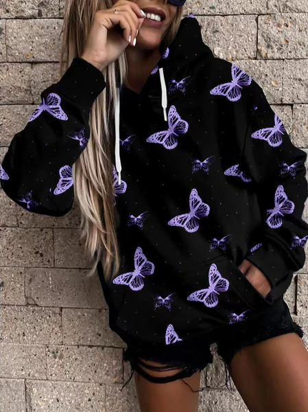 

Women Casual Autumn Butterfly Spandex Hoodie Heavyweight Long sleeve Regular Regular Size Sweatshirts, Black, Hoodies & Sweatshirts