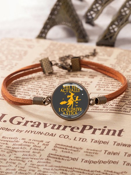 

Time Stone Crystal Halloween Alphabet Witch Pattern Bracelet, Light brown, Bracelets