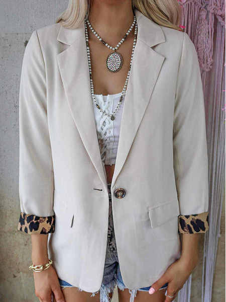 

Casual Loose Leopard Print Long Sleeve Blazer, Off white, Blazers