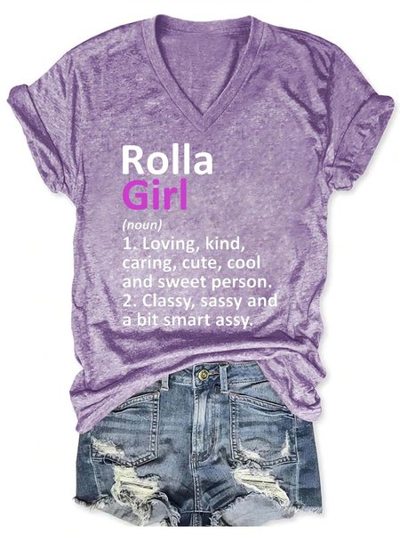 

Women Rolla Girl Loving Kind Classy Cute Casual Regular Fit V Neck T-Shirt, Purple, T-shirts