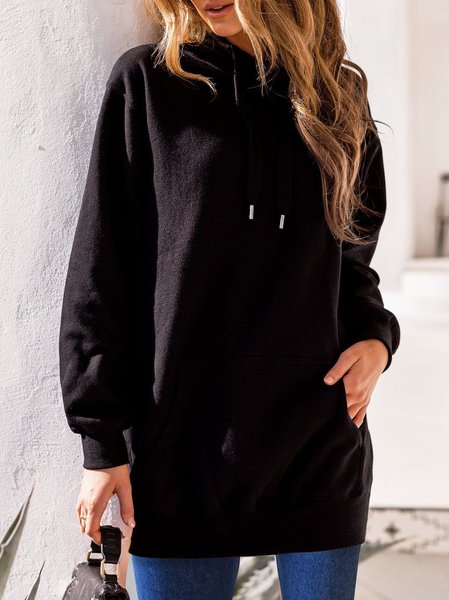 

Women Casual Plain Autumn Hoodie Daily Loose Midi H-Line Regular Dresses, Black, Dresses