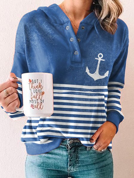 

Women Sea Casual Autumn Hoodie No Elasticity Daily Regular Fit H-Line Regular Size Sweatshirts, Blue, Hoodies & Sweatshirts