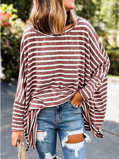 

Striped Casual Autumn Daily Loose Long sleeve H-Line Regular Regular Size Tops for Women, Multicolor, Shirts & Blouses