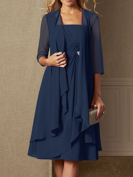 

Loose Urban Plain Elegant Two Piece Sets, Navy blue, Suit Set