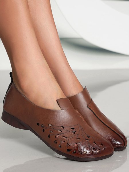 

Retro Comfortable Soft Sole Lightweight Breathable Hollow Out Shoes, Brown, Flats
