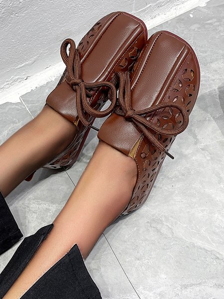 

Comfortable Soft Sole Lightweight Hollow Lace-Up Shoes, Brown, Flats