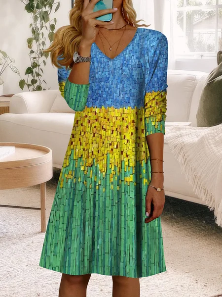 

Color block stripe loose a-hem midi Dress, Multicolor, Dresses