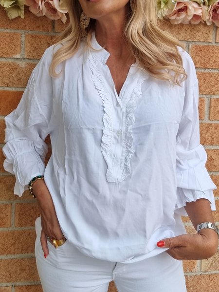 

Women Casual Plain Autumn V neck No Elasticity Long sleeve H-Line Regular Regular Size Tops, White, Blouses & Shirts