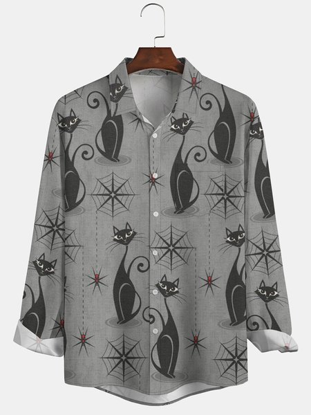 

Men's Casual Long Sleeve Hawaiian Shirt with Chest Pocket, Gray, Long Sleeve Shirts