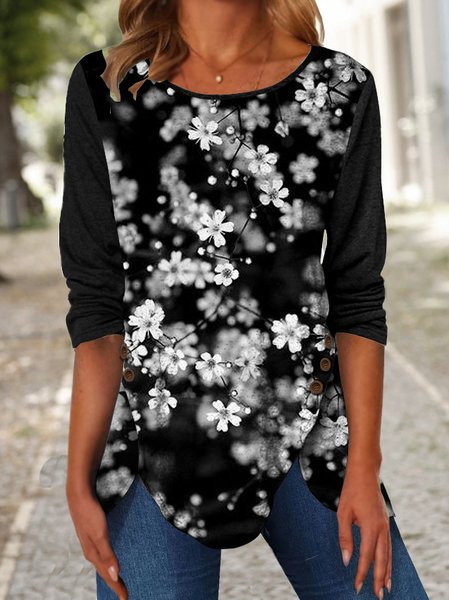 Regular Fit Casual Geometric Tops, Black, Shirts & Blouses