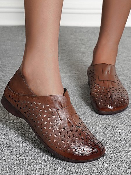 Comfortable Soft Sole Breathable Hollow Shoes, Brown, Flats