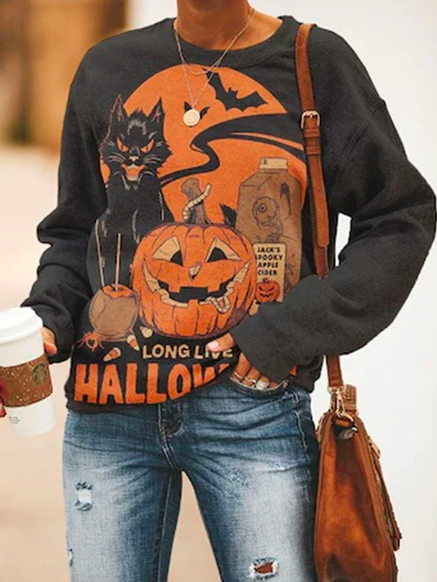 

Casual Autumn Halloween Polyester Loose Long sleeve Regular H-Line Regular Size Sweatshirts for Women, Multicolor, Sweatshirts & Hoodies