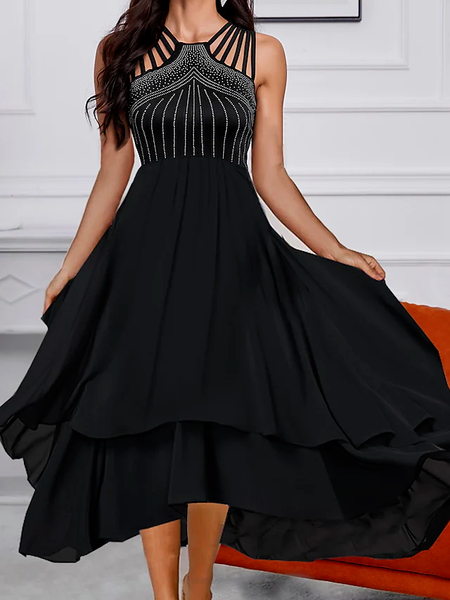 

Crew Neck Plain Loose Dress, Black, Formal Dresses