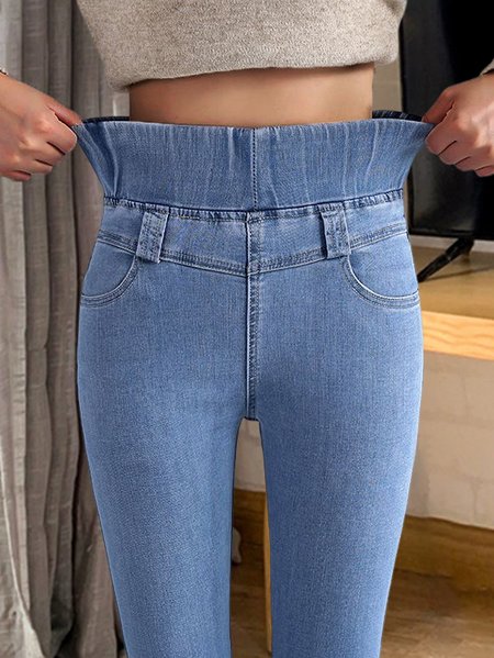 

Women Casual Plain Autumn Natural Daily Long Legging Regular Regular Size Leggings, Denim blue, leggings