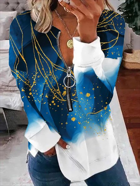 

Casual Ombre Autumn Polyester V neck Long sleeve H-Line Regular Regular Size Sweatshirts for Women, Blue, Sweatshirts & Hoodies