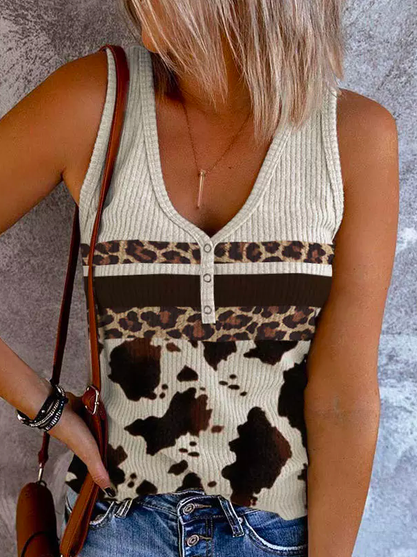 

Women Color Block Autumn West Style V neck Daily Loose Sleeveless Regular Regular Size Tanks & Camis, Multicolor, Tanks & Camis