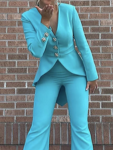

Regular Fit Elegant Long Sleeve Coat, Blue, Outerwear
