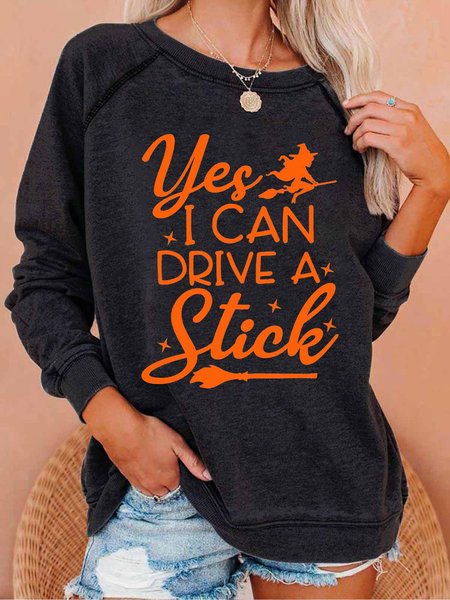 

Funny Women Yes I Can Drive A Stick Crew Neck Halloween Sweatshirt, Black, Hoodies&Sweatshirts