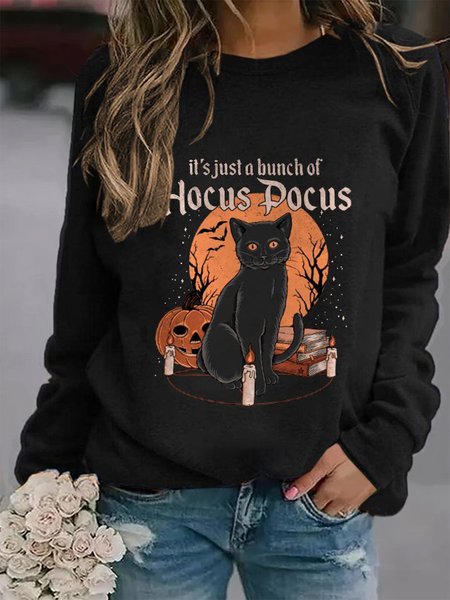 

Halloween Crew Neck Cartoon Casual Sweatshirts, Black, Sweatshirts & Hoodies