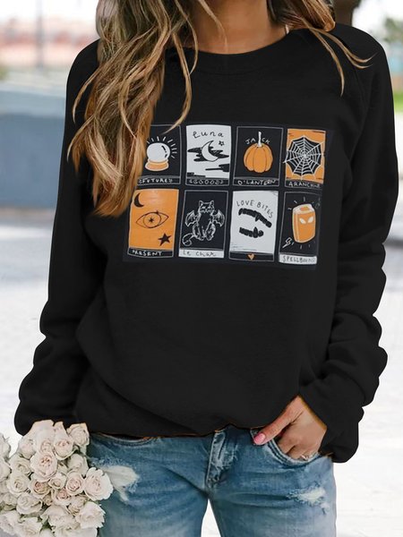 

Casual Autumn Halloween Polyester Micro-Elasticity Daily Regular Fit Long sleeve Regular Sweatshirts for Women, Black, Sweatshirts & Hoodies