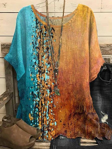 

Crew Neck Loose Gradient Pattern Blouse, Multicolor, Shirts & Blouses