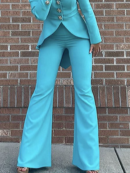 

Regular Fit Plain Fashion Bell-Bottomtrousers Pants, Blue, Pants