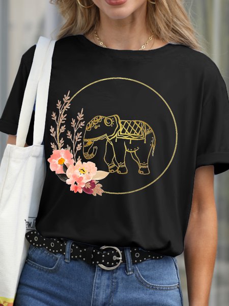 

Lilicloth X Vithya Elephant With Flower Religious Women's T-Shirt, Black, T-shirts