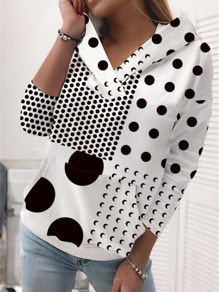 

Women Polka Dots Casual Winter Polyester Micro-Elasticity Long sleeve H-Line Regular Regular Size Sweatshirt, White, Hoodies & Sweatshirts