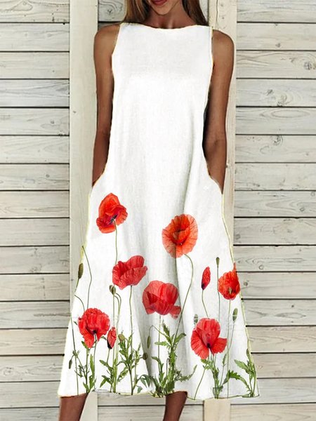 

Floral-Print Casual A-Line Floral Weaving Dress, White, Dresses