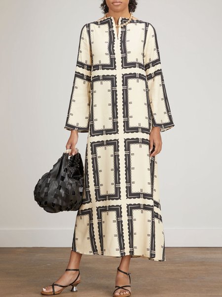 

Boat Neck Simple Plaid Maxi Dress, Apricot, Maxi Dresses