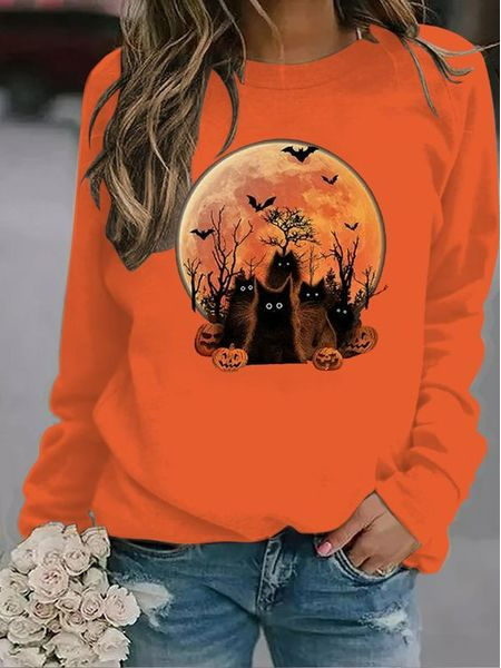 

Cat Cotton-Blend Crew Neck Sweatshirt, Orange, Sweatshirts & Hoodies
