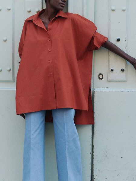 

Casual Plain Autumn Polyester No Elasticity Long sleeve Regular H-Line Regular Size Blouse for Women, Brick red, Blouses and Shirts