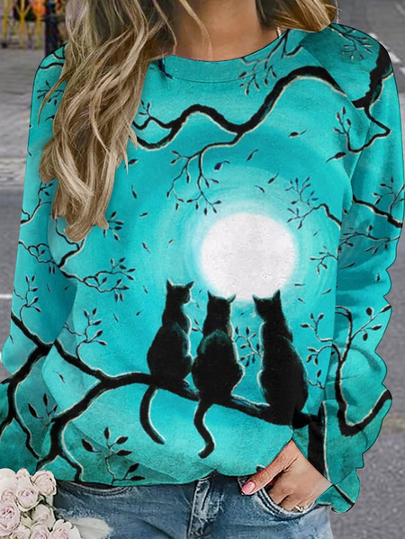 

Womens Black Cats Under a Full Moon Art Casual Sweatshirt, As picture, Hoodies&Sweatshirts