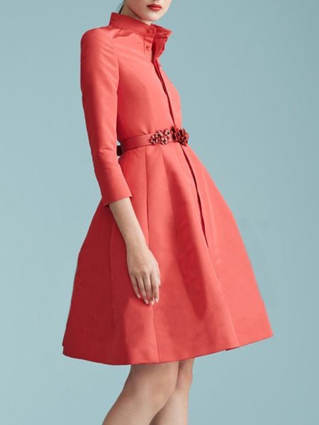 

Plain Autumn Elegant Polyester No Elasticity Regular Fit Buttons Skirt Regular Size Dresses for Women, Red, Mini Dresses