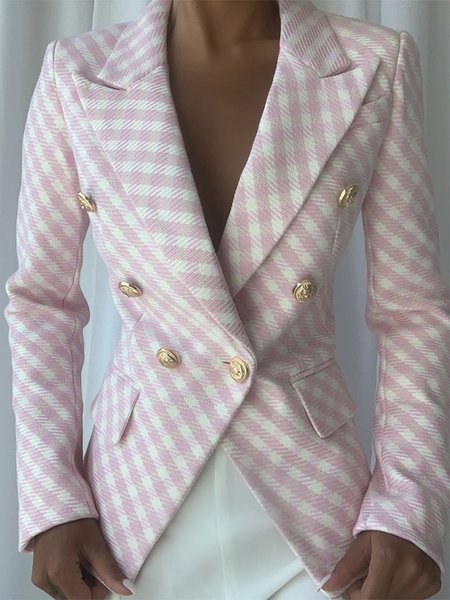 

Plaid Simple Long Sleeve Regular Fit Blazer, Pink, Blazers