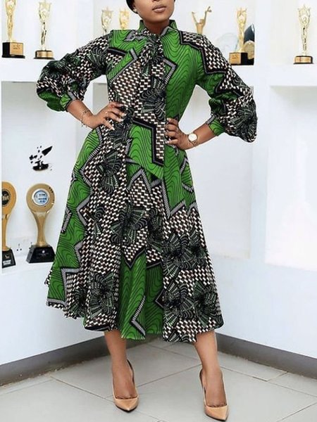 

Lantern Sleeve Elegant Elegant Daily Midi Dress, Green, Midi Dresses