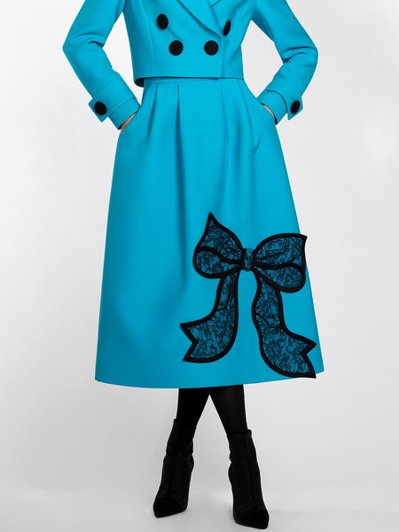 

Women Plain Autumn Urban Polyester High Waist Micro-Elasticity Regular Fit Regular Regular Size Skirt, Blue, Skirts