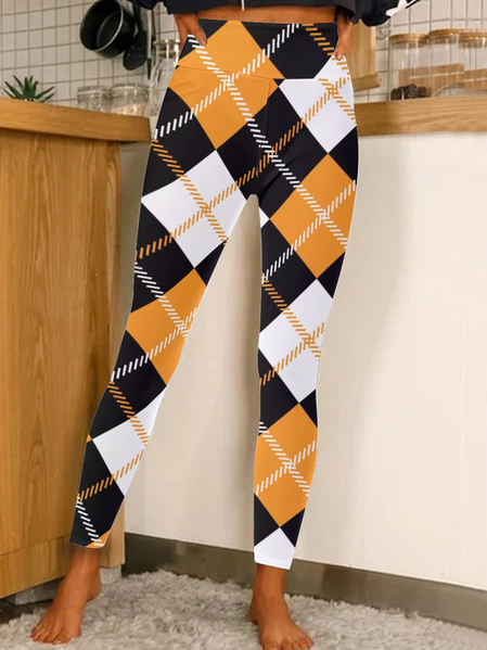

Women Plaid Halloween Simple Leggings, Yellow, Leggings