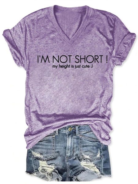 

Women Not Short My Height Is Cute Casual T-Shirt, Purple, T-shirts