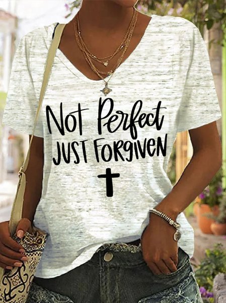 Not Perfect Just Forgiven Snowflake Dot V-neck T-Shirt, Light gray, T-Shirts