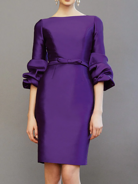 

Elegant Crew Neck Wedding Dress & Party Dress, Purple, Midi Dresses