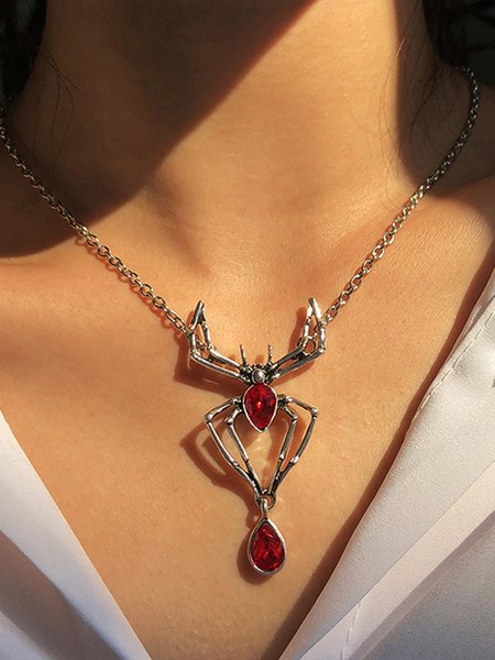 

Halloween Diamond Spider Short Clavicle Chain, Silver, Necklaces