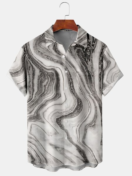 

Mens Art Painting Print Front Buttons Soft Breathable Chest Pocket Casual Hawaiian Shirts, Gray, Short Sleeve Shirts