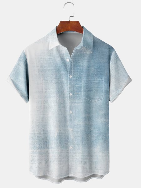 

Mens Ombre Color Print Front Buttons Soft Breathable Chest Pocket Casual Hawaiian Shirts, Blue, Short Sleeve Shirts