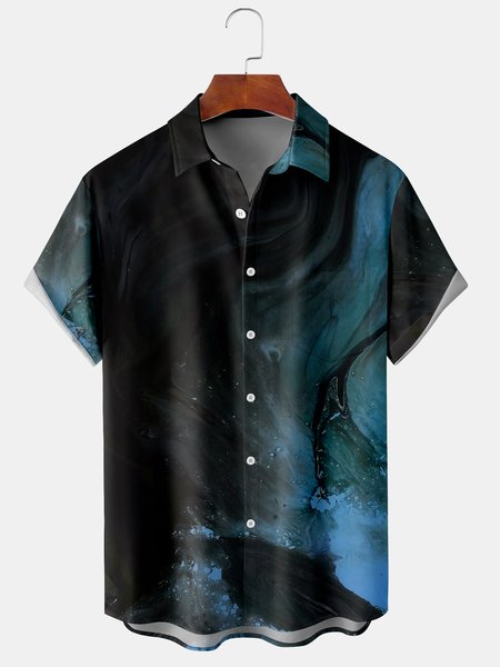 

Mens Art Painting Print Front Buttons Soft Breathable Chest Pocket Casual Hawaiian Shirts, Black, Short Sleeve Shirts